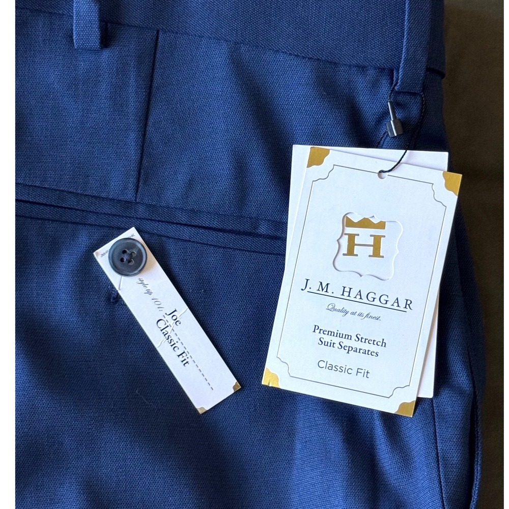 NWT J.M. Haggar Mens Premium Stretch Suit Pants Blue Sharkskin 38x32 Classic Fit - Picture 2 of 4